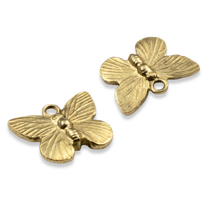Gold Butterfly Charms: 24k Plated Antique Pewter Nature Pendants USA Made 2-Pack