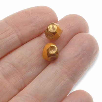 Orange Opaline + Bronze Finish 9mm Baroque Central Cut Czech Glass Beads, 10Pcs