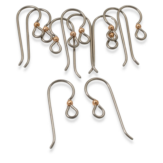 10 Gray Niobium Ear Wires + 2mm Copper Bead - Hypoallergenic Earring Hooks