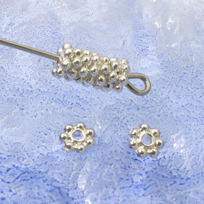 50 Bright Silver 4mm Daisy Spacers - TierraCast Designed - Tiny Jewelry Beads