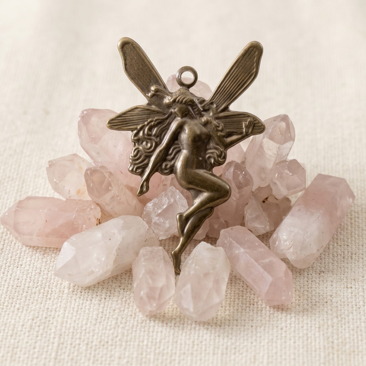 Brass Art Nouveau Fairy Charm Antiqued Whimsical 4-Pack
