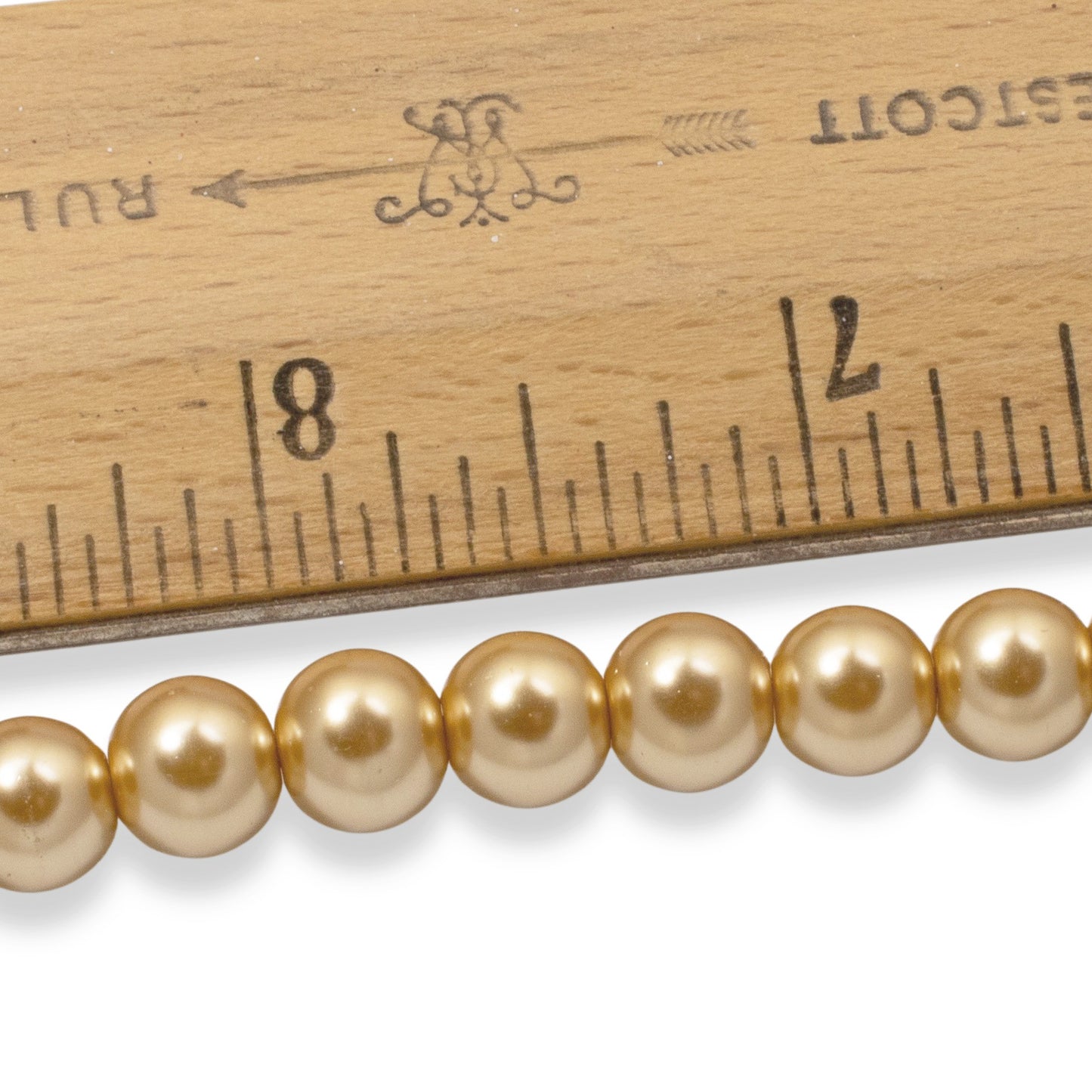 8mm Champagne Gold Glass Pearls 7-Inch Strand, Fall & Wedding Jewelry Making