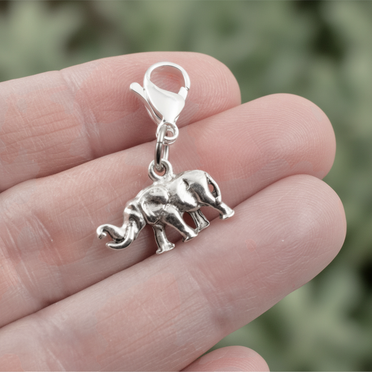 Elephant Clip-On Charm, Silver Plated Pewter, Lobster Clasp Bag Accent