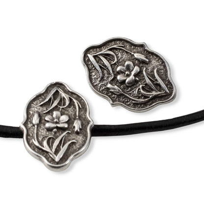 Silver Flower Button Clasp: Antique Silver Leather Cord Closure 2-Pack