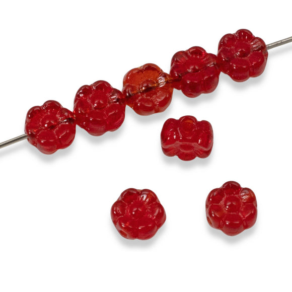 50 Siam Red Daisy Flower Beads - 6mm Czech Glass Beads - Perfect for DIY Jewelry and Holiday Gifts