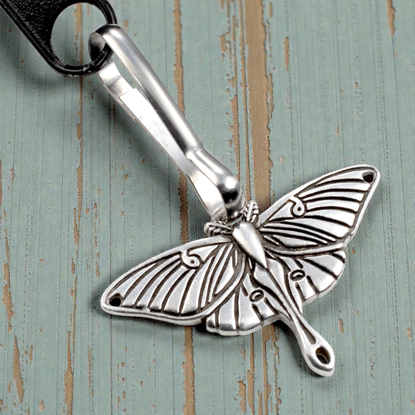 Luna Moth Zipper Pull: Silver Nature Accessory Heavy Duty Luggage Tag Backpack Charm Hiker Gift Outdoor Travel
