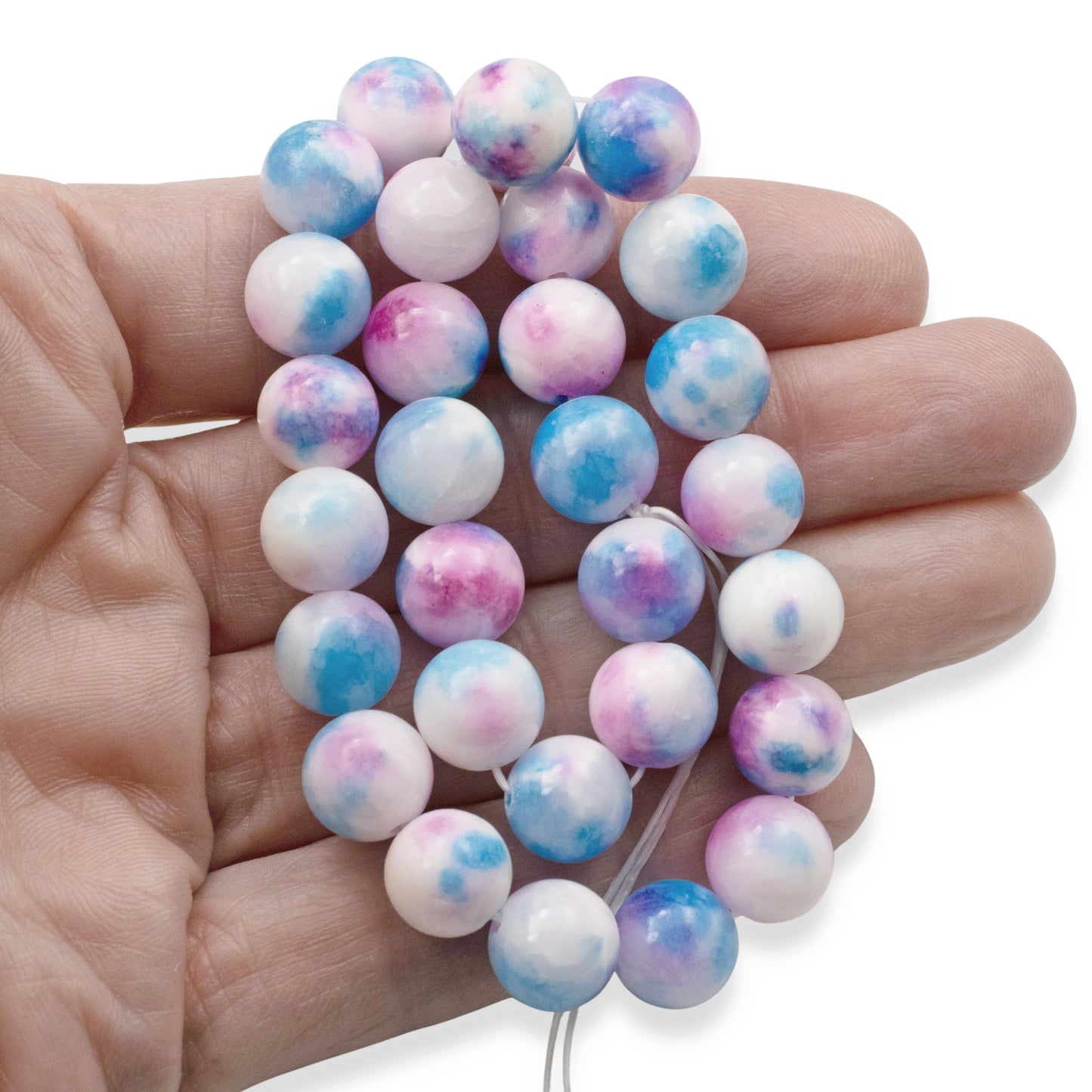 10mm Pink Blue Watercolor Jade Beads 30-Pack Loose Beads Jewelry Making Crafts