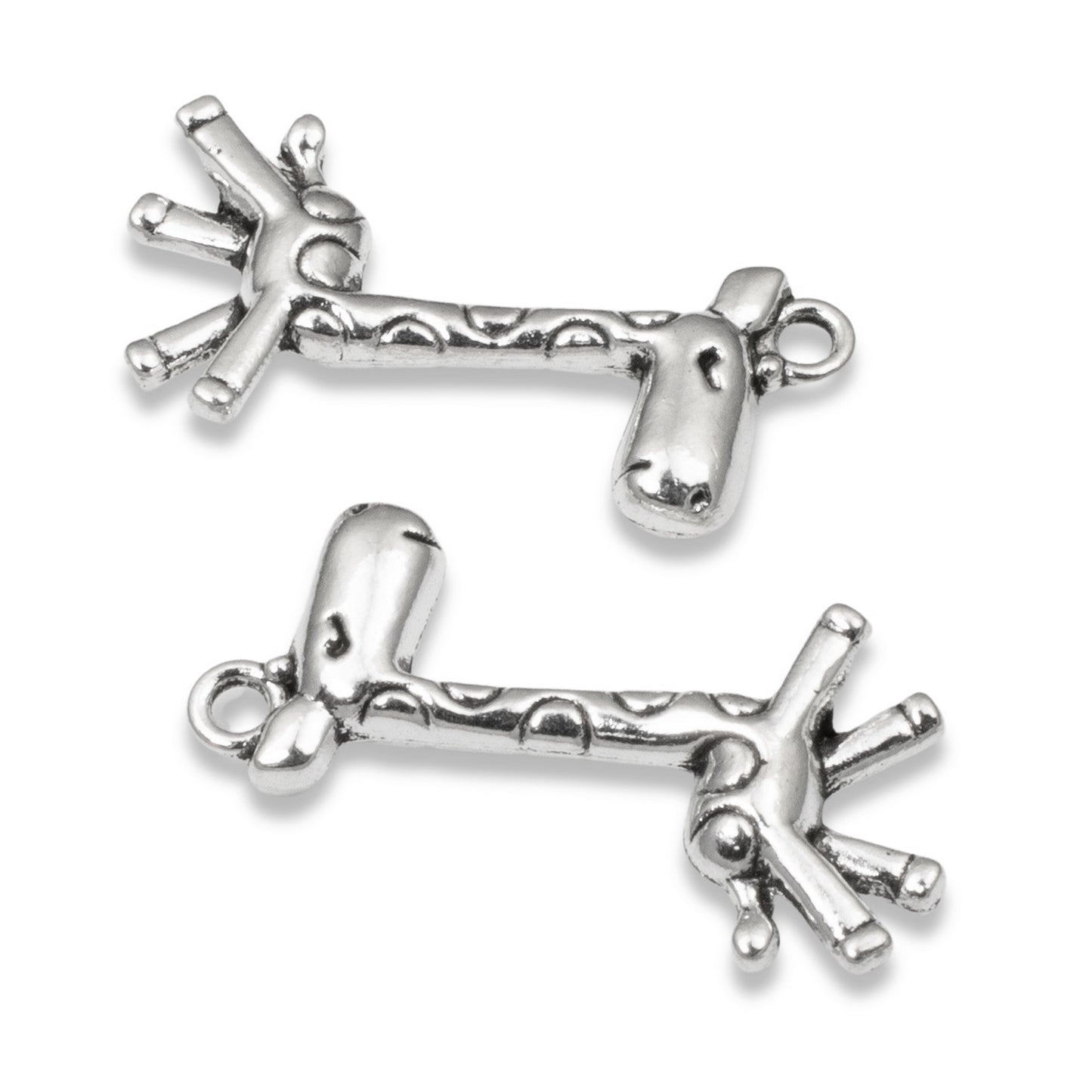 12 Prancing Giraffe Charms, Silver Metal Zoo Animal Pendants for Jewelry, Crafts