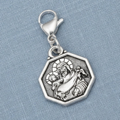 Saint Christopher Clip-On Charm: Silver Double Sided Travel Protection Faith Gift