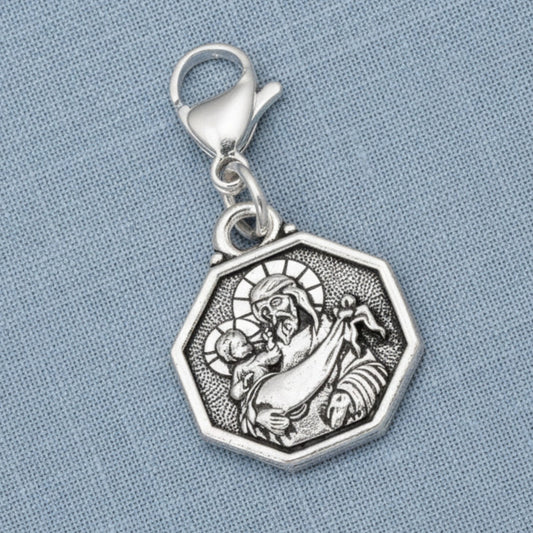 Saint Christopher Clip-On Charm: Silver Double Sided Travel Protection Faith Gift