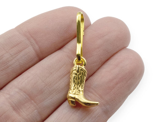 Cowgirl Boot Zipper Charm: Gold Plated Western Southwestern Bag Keychain Clip