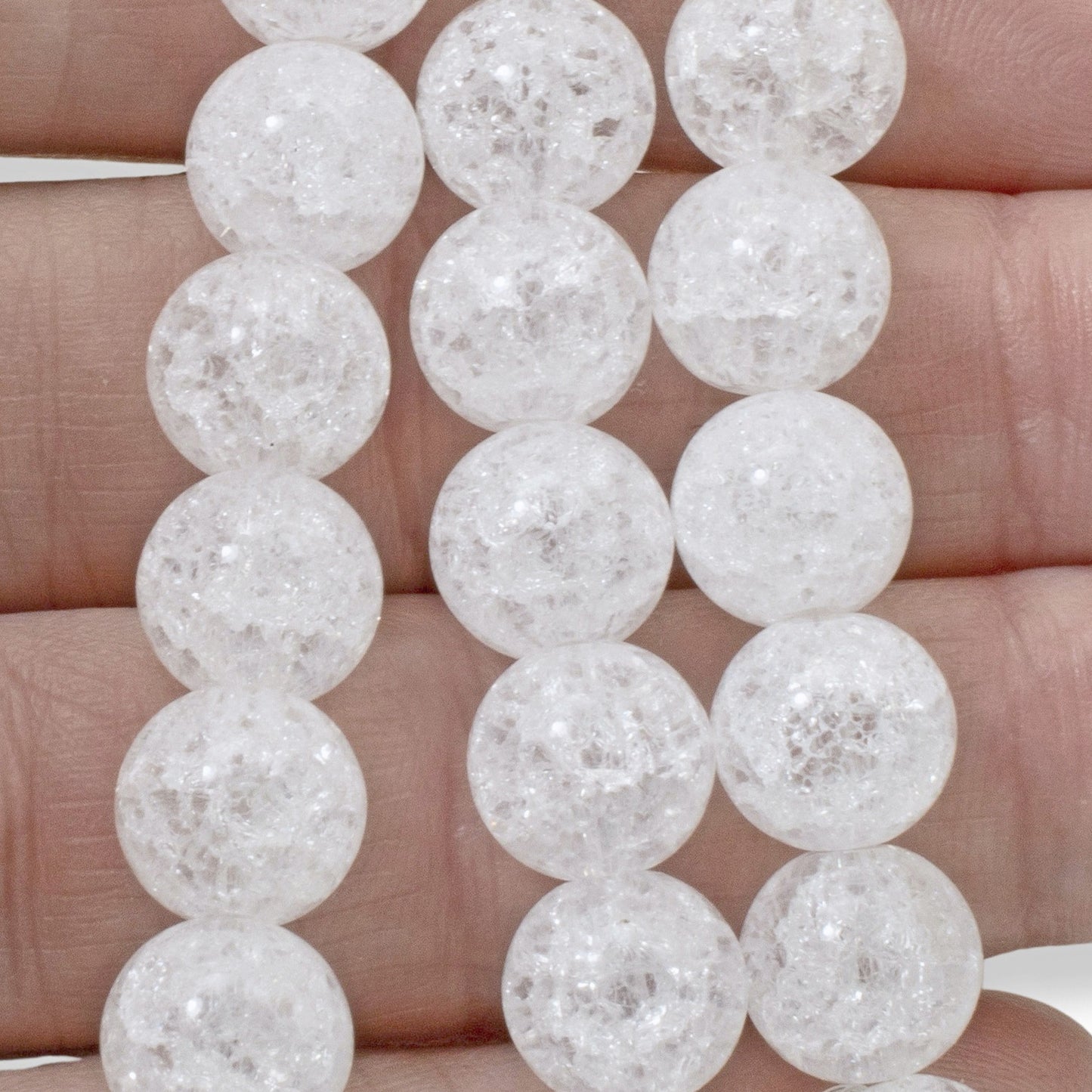 Snowy White Crackle Beads, 30-Pack Winter Glass Beads 10mm, Holiday Jewelry DIY