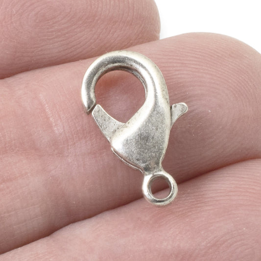 Antique Silver Lobster Claw Clasps: 8x15mm Vintage Style Jewelry Findings 5-Pack, Nunn Design