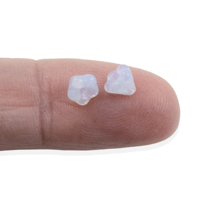 Sky Blue Opal Mini Bell Flower Beads: Czech Glass 4x6mm 50-Pack for DIY Jewelry