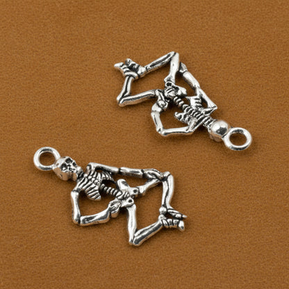 Dancing Skeleton Charms, Silver Gothic Pendants, Halloween Jewelry Supply 10-Pack