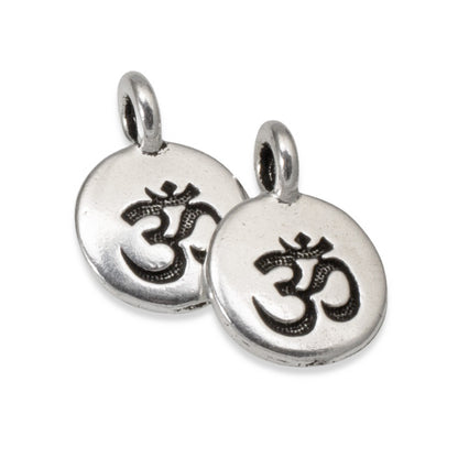 Om Charms Silver 2 Pack, TierraCast Hindu Yoga Meditation, Small Projects Spiritual Pendants, DIY Gifts