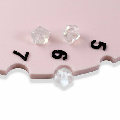 Crystal Clear AB Baby Bell Flower Beads: Czech Glass 4x6mm Iridescent 50 Pack