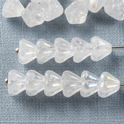Crystal Clear AB Baby Bell Flower Beads: Czech Glass 4x6mm Iridescent 50 Pack