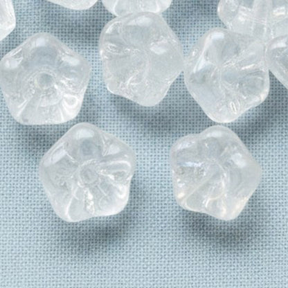 Crystal Clear AB Baby Bell Flower Beads: Czech Glass 4x6mm Iridescent 50 Pack