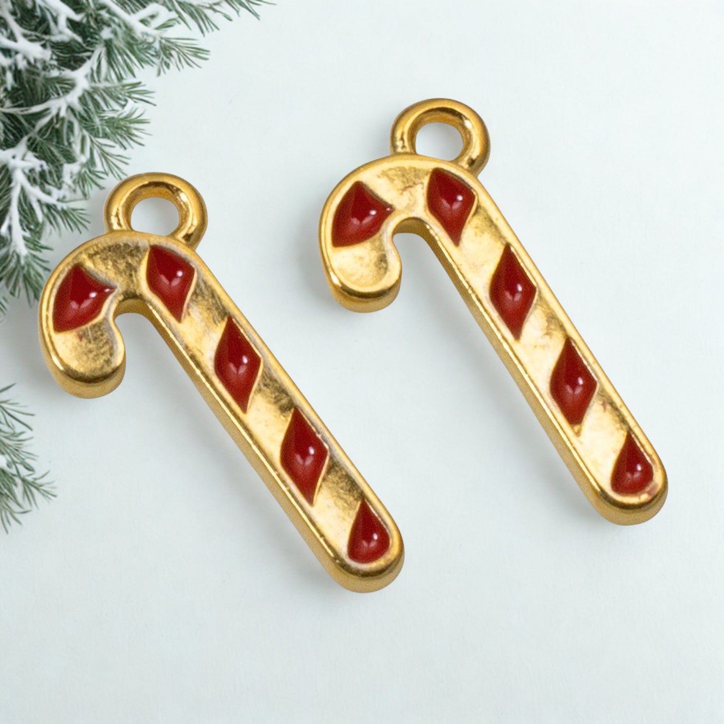 Gold Candy Cane Charms 2-Pack, Christmas Jewelry Making, Holiday Craft Supplies