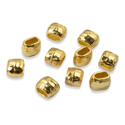 10 Gold Hammered Barrel Leather Crimp Beads, 4x2mm Hole Size, TierraCast Design