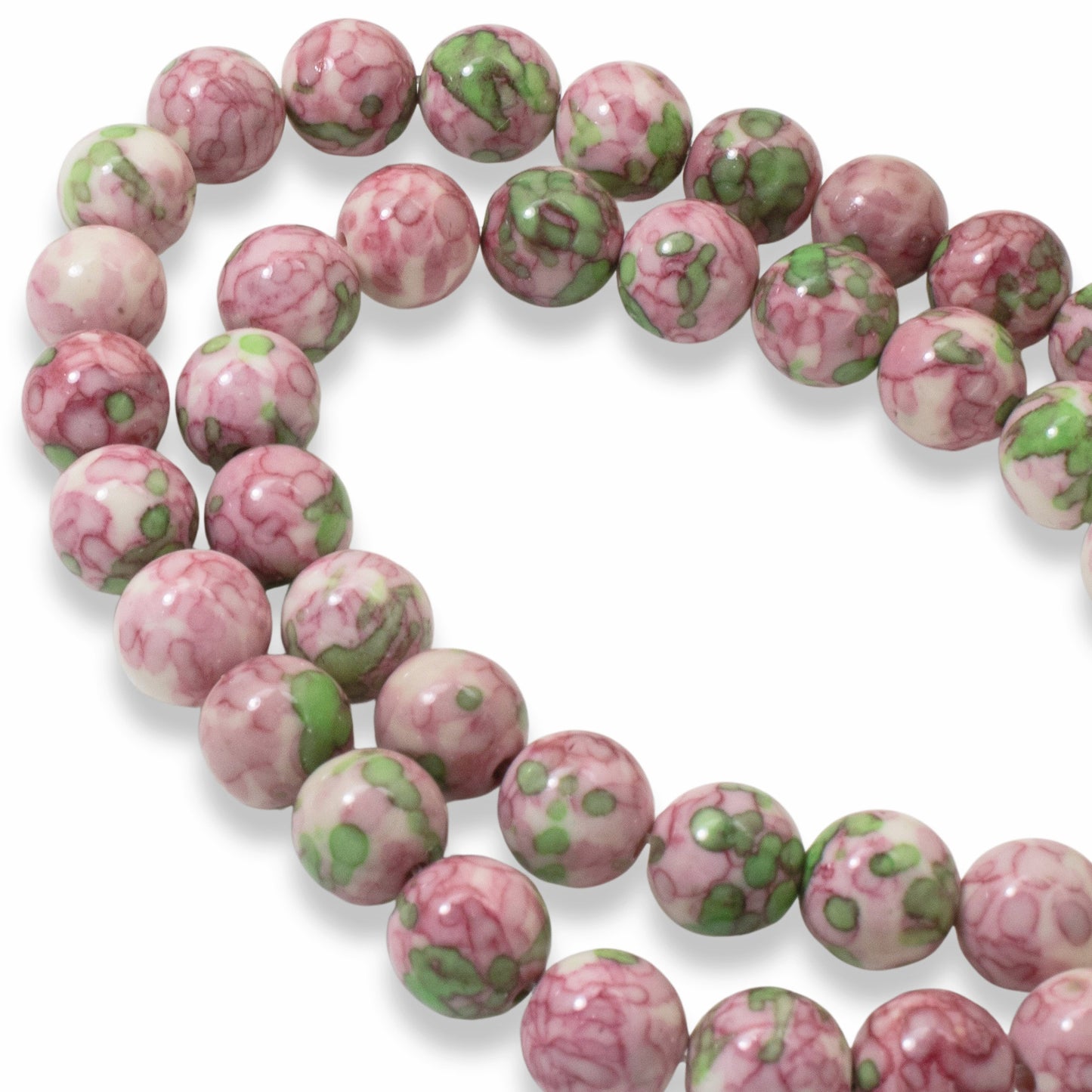 Pink Green Rain Flower Stone Beads: 10mm Impressionist Pattern DIY Jewelry