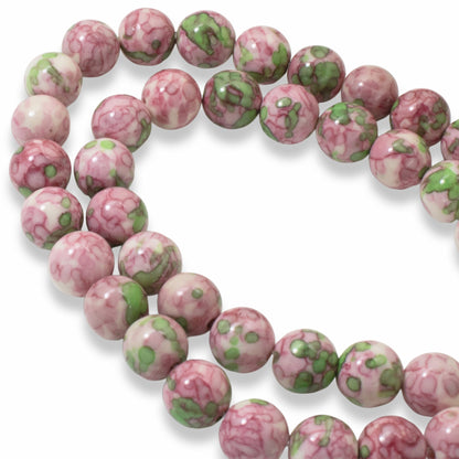 Pink Green Rain Flower Stone Beads: 10mm Impressionist Pattern DIY Jewelry