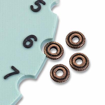 Antique Copper Spacer Beads 6mm Line Edge Large Hole Leather Cord 10-Pack USA