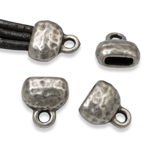 4 Distressed Pewter Crimp End Caps for Leather Cord. 6x2mm Opening, TierraCast