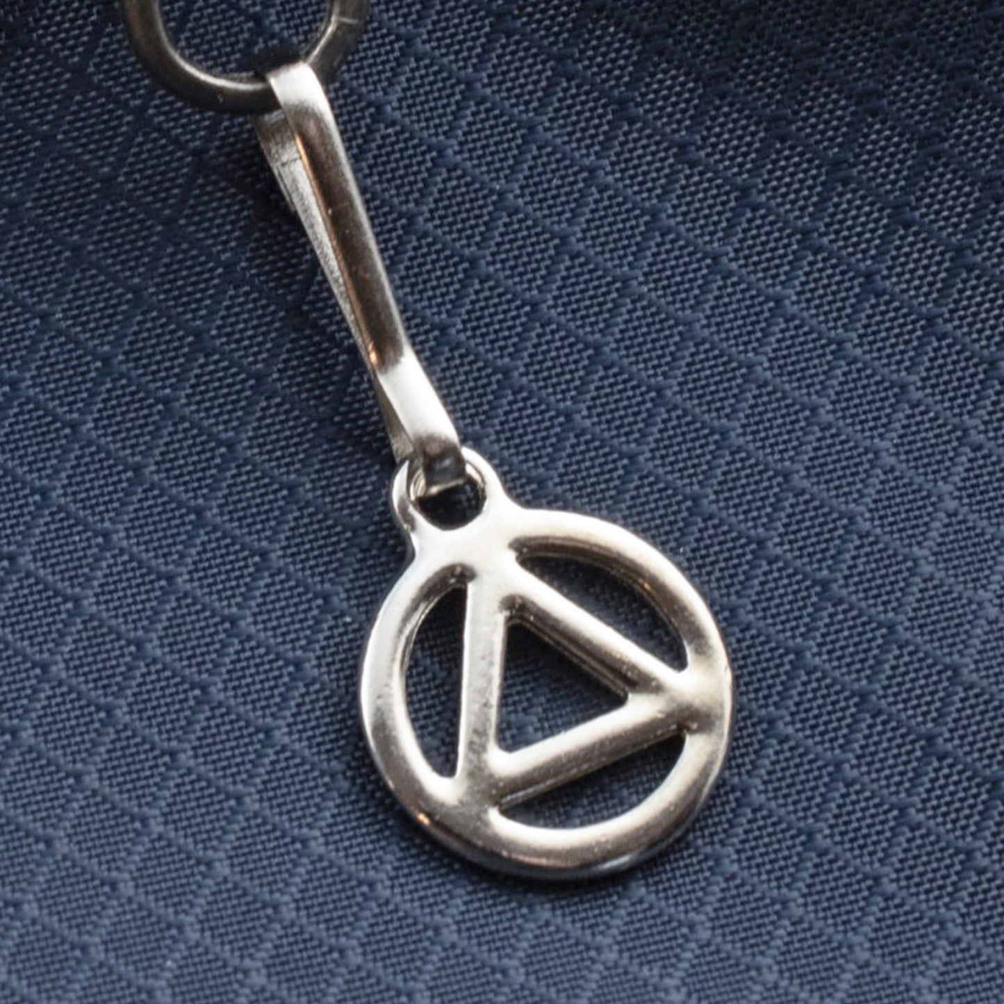 Recovery Silver Triangle Zipper Charm , Sobriety Clip-On, Inspirational Symbol Gift