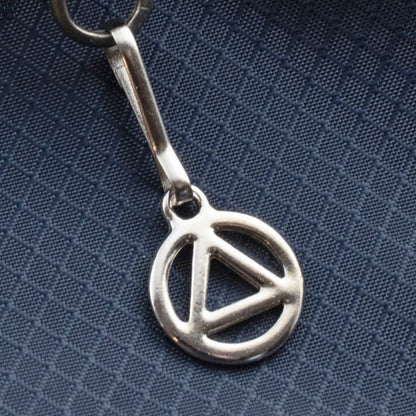 Recovery Silver Triangle Zipper Charm , Sobriety Clip-On, Inspirational Symbol Gift