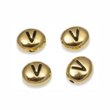 4 Gold Letter "V" Alphabet Beads, TierraCast Oval Initial Beads for DIY Jewelry