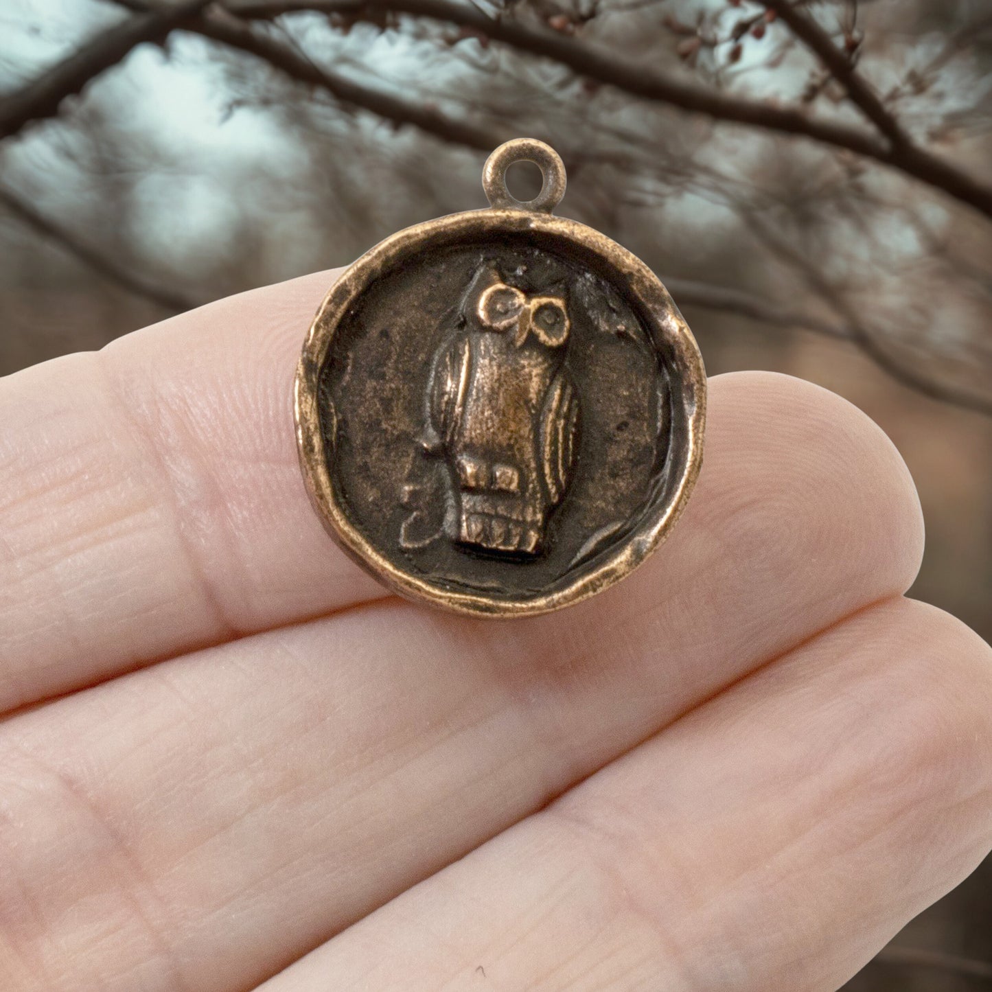 Copper Owl Pendants, 2-Pack Rustic Fall Jewelry Charm, Earthy Medallion USA Made