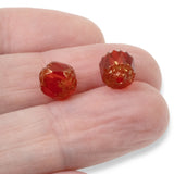 12 Faceted 8mm Crown Cathedral Beads - Siam Red + Bronze Ends - Czech Glass
