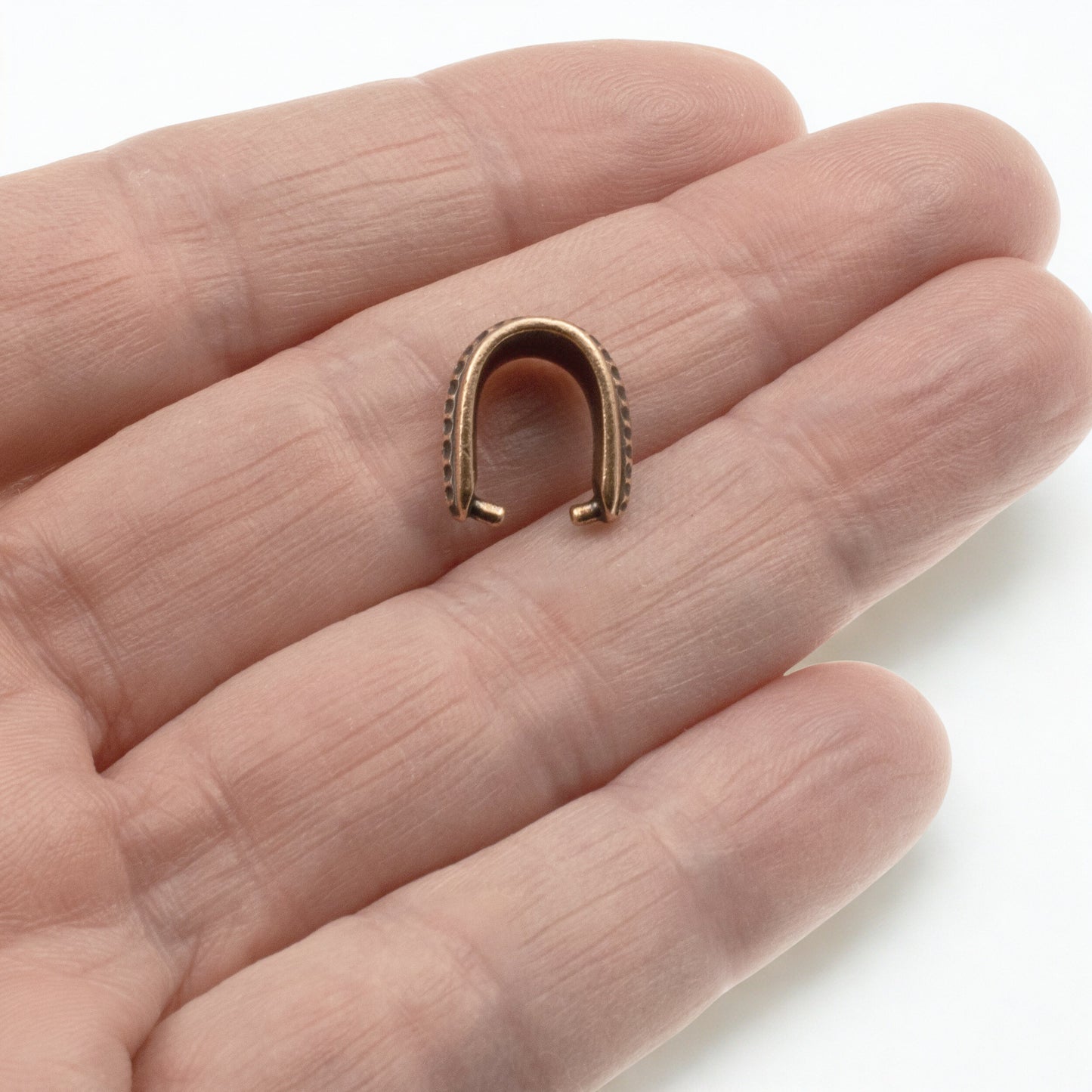 Antique Copper Hammered Pinch Bails, 4-Pack Rustic Pendant Holders Earthy Tone