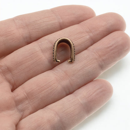 Antique Copper Hammered Pinch Bails, 4-Pack Rustic Pendant Holders Earthy Tone