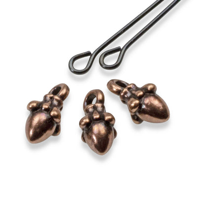 Tiny Copper Acorn Charms: 10mm Autumn Woodland Nature Pendants 10-Pack