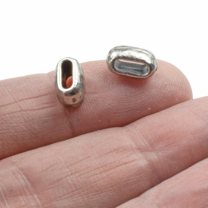 Antique Pewter Barrel Beads: 6-Pack 6x2mm Hole for 2mm Leather Cord, Metal Crimp