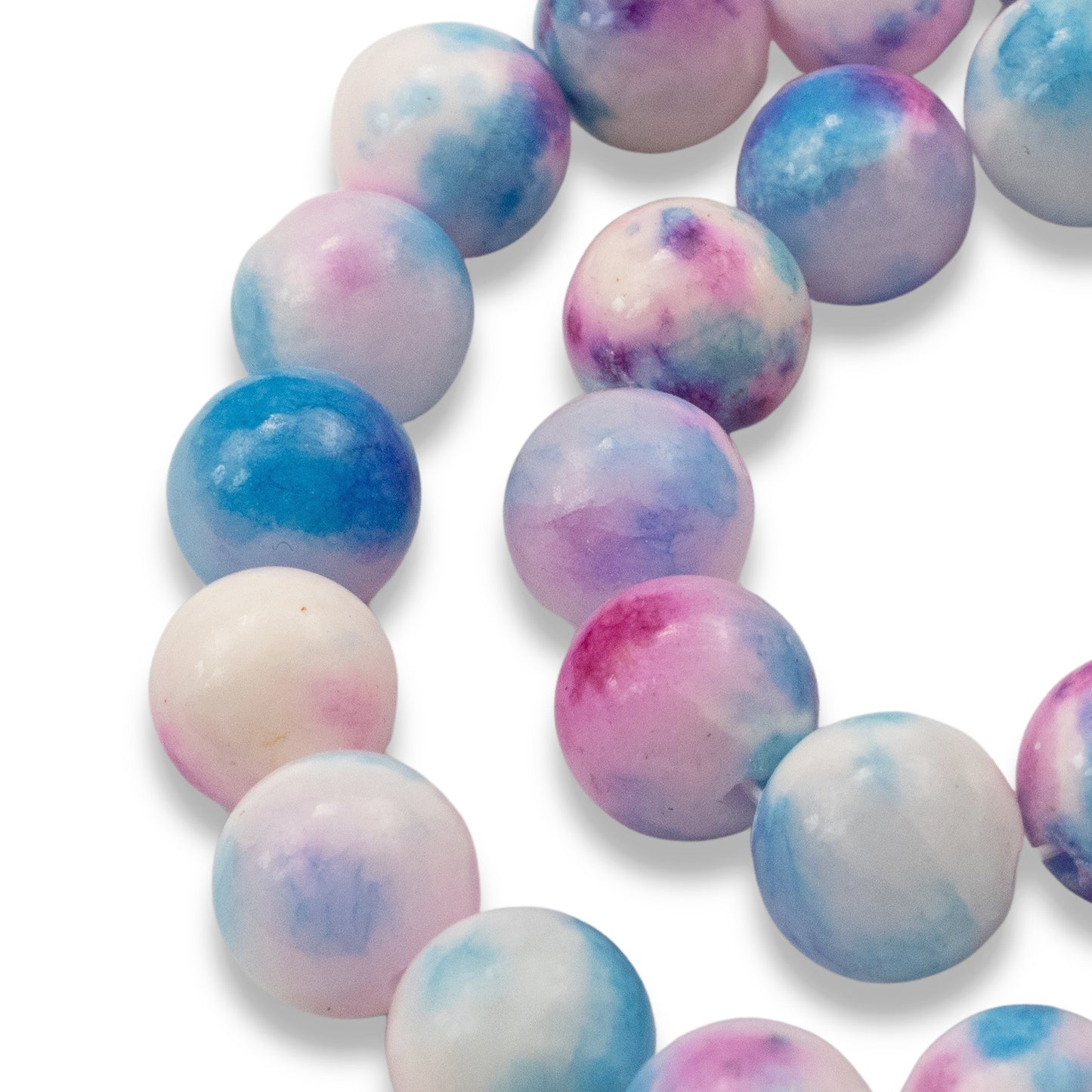 10mm Pink Blue Watercolor Jade Beads 30-Pack Loose Beads Jewelry Making Crafts