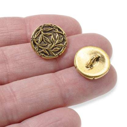 2 Gold Bamboo Buttons - TierraCast Buttons with Shank Back - Clasp for Leather Bracelets and Sewing