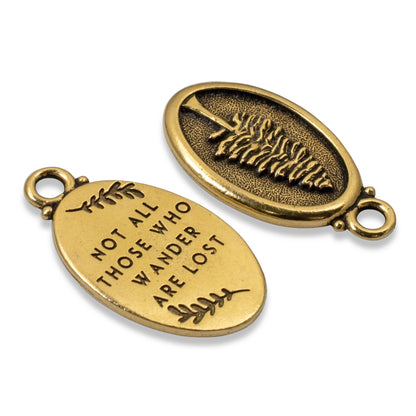 2 Gold Not All Those Who Wander Are Lost Redwood Charms  - Redwood Tree Message Pendant