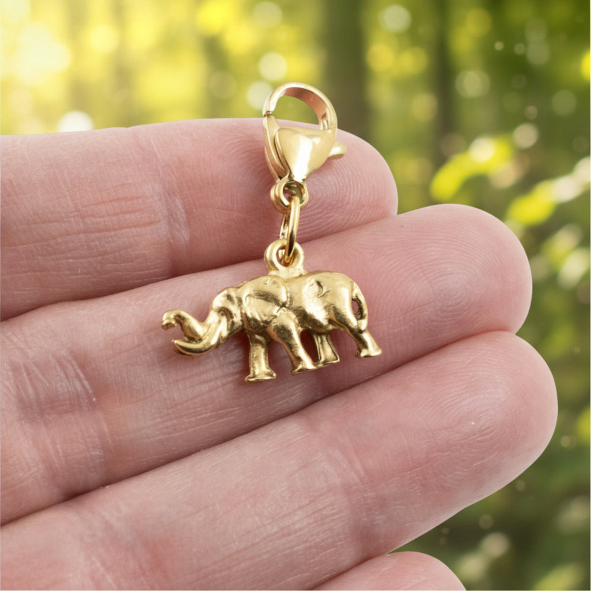 Elephant Clip-On Charm, 24K Gold Plated Pewter, Lobster Clasp Bag Accent