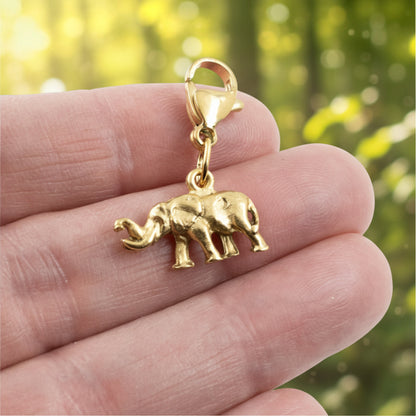 Elephant Clip-On Charm, 24K Gold Plated Pewter, Lobster Clasp Bag Accent
