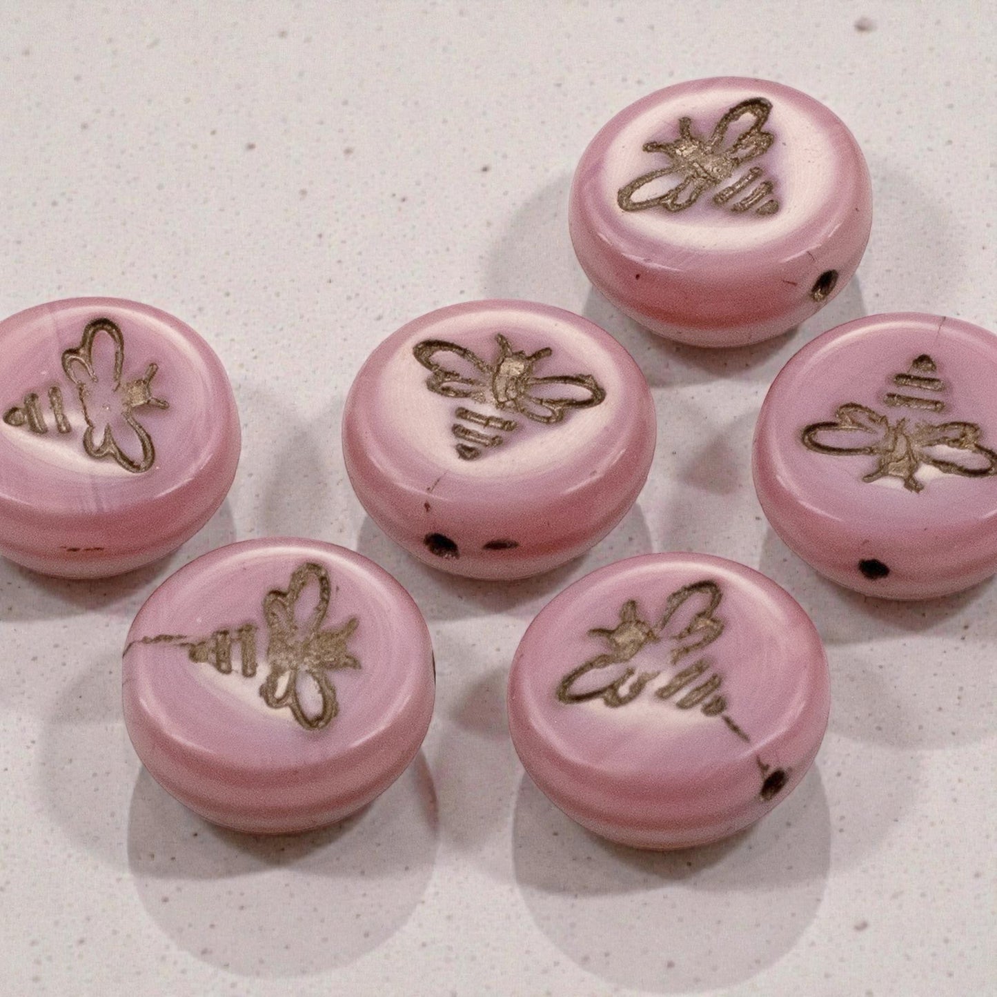 Pink Bee Beads: Czech Glass 12mm Coin Silk Rose 6 Pack Spring Nature Jewelry Making