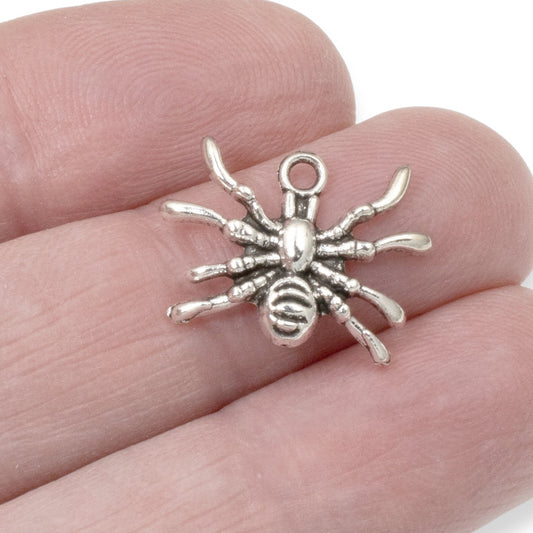 15 Silver Spider Charms for Halloween Jewelry, Insect Earrings & Necklace