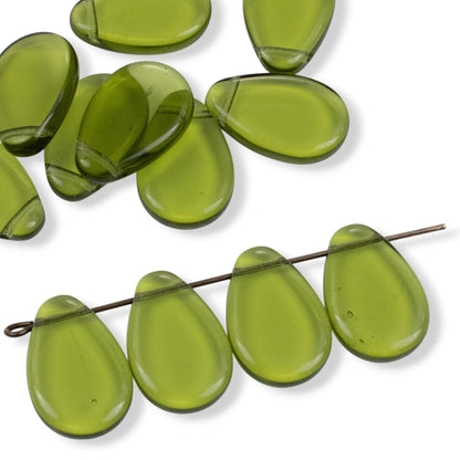 12 Olive Green Czech Glass Teardrop Beads Tip Drilled 12x18mm Boho Supplies