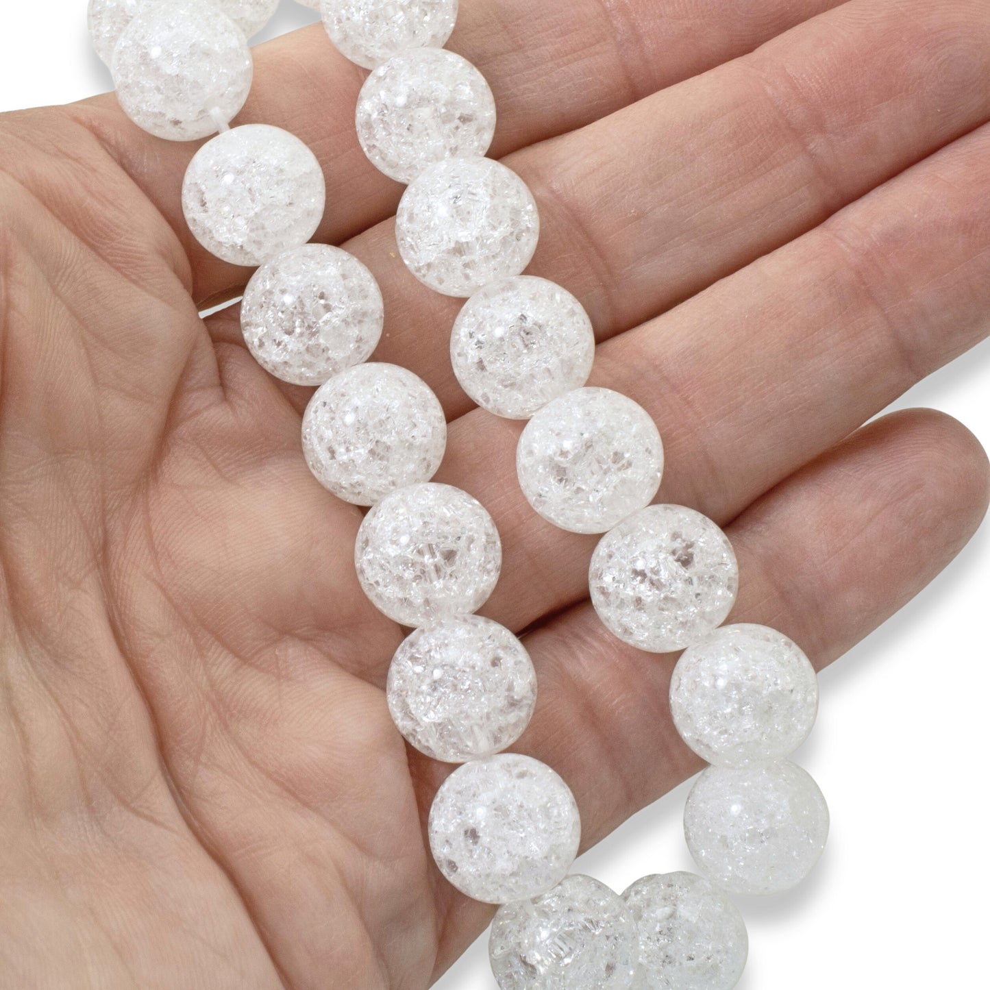 Large Winter Beads, 20-Pack White Crackle Glass 12mm, Bold Holiday Ornament DIY