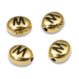 4 Gold Letter "M" Alphabet Beads, TierraCast Oval Initial Beads for DIY Jewelry