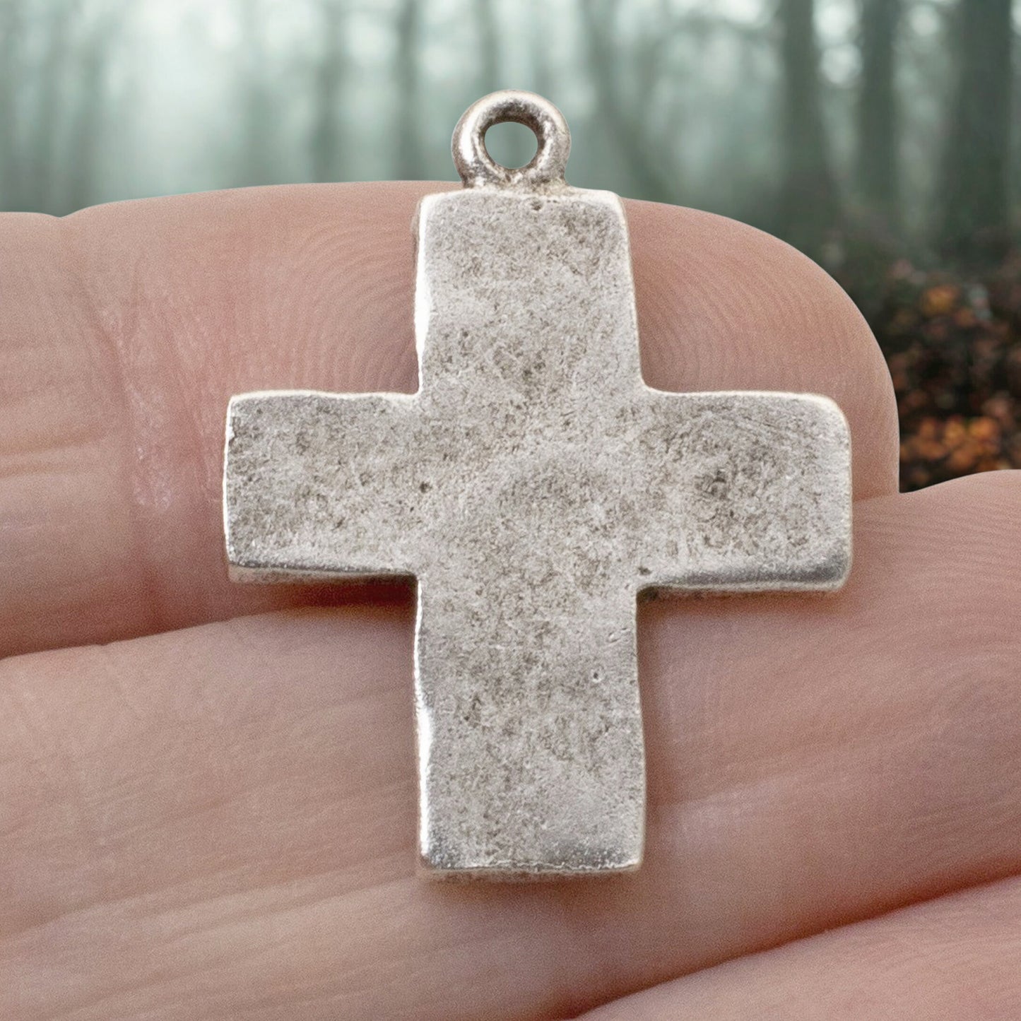 Hammered Cross Charms Antique Silver 2-Pack, Premium Nunn Design USA Made