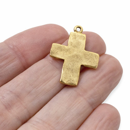 Hammered Cross Charms 24k Gold Plated 2-Pack, Premium Artisan Textured USA Made
